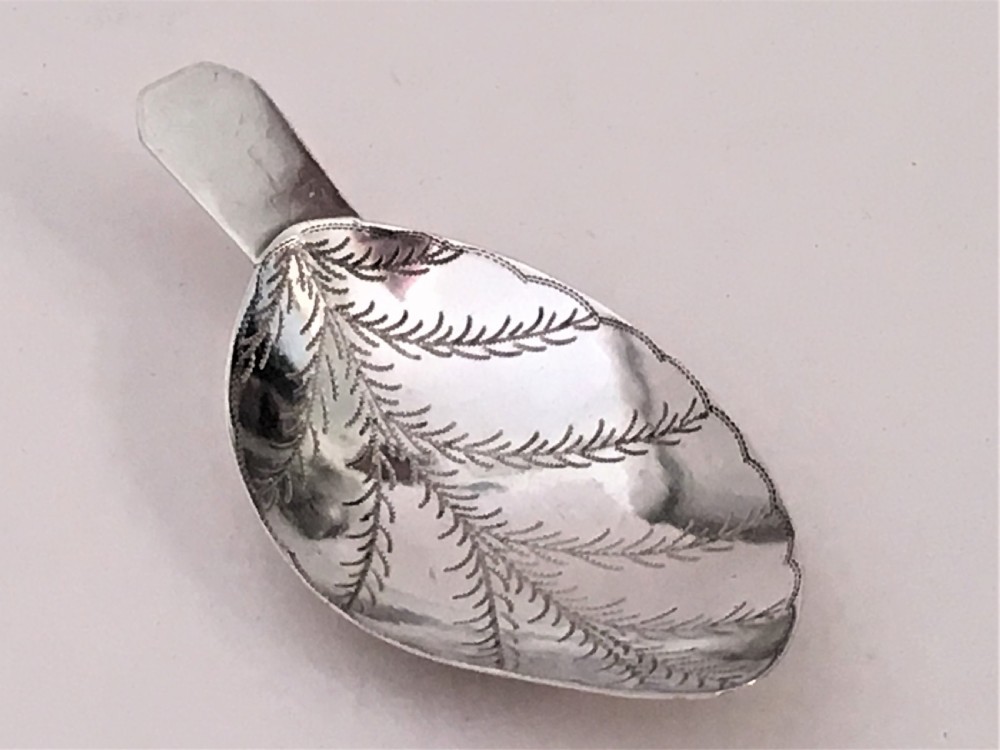 A rare naturalistic Georgian silver leaf caddy spoon