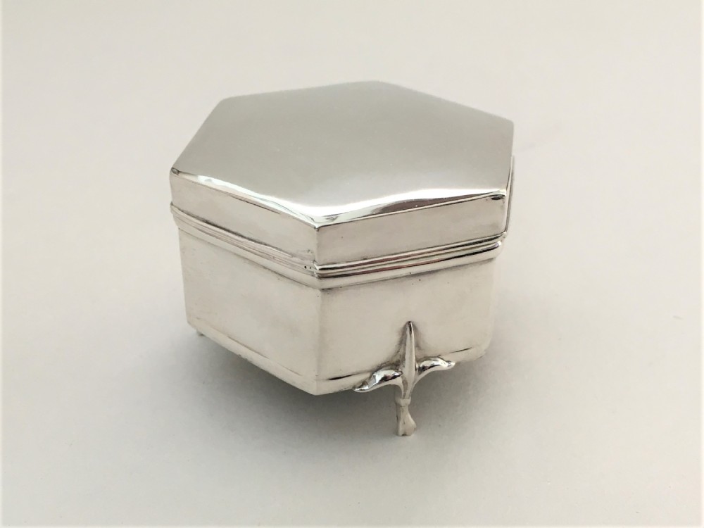 A delightful hexagonal silver trinket box