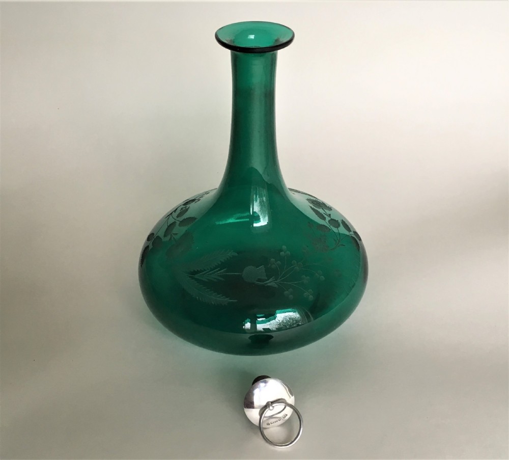 A Georgian Bristol Green decanter with silver stopper View VI