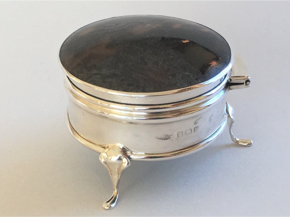A charming small silver & tortoiseshell trinket box