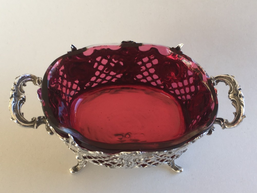 A superb Victorian small silver & cranberry dish View III