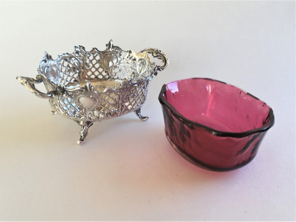 A superb Victorian small silver & cranberry dish View IV