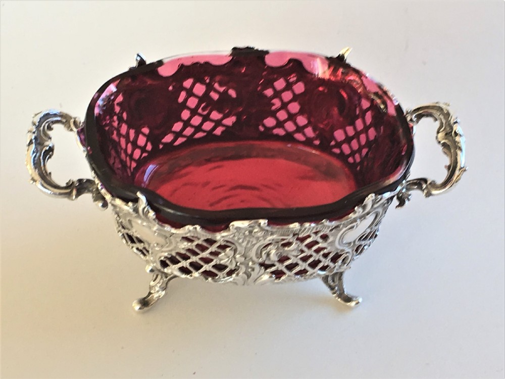A superb Victorian small silver & cranberry dish View VI