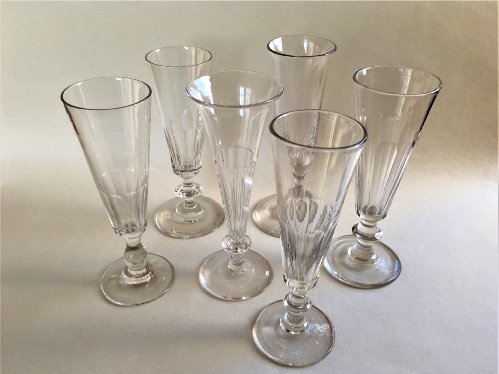 A harlequin set of 6 Victorian champagne flutes View II