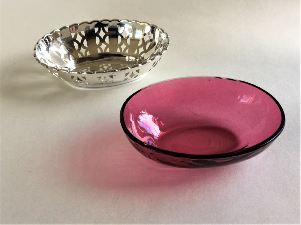 A lovely silver & cranberry dish View III