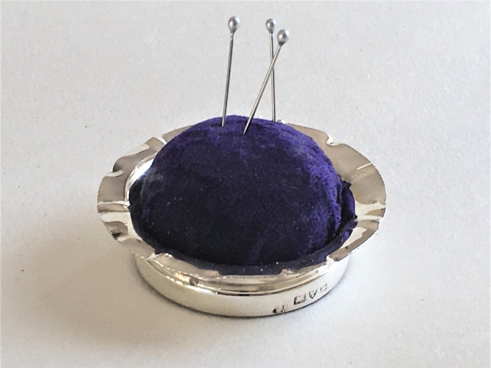An unusual novelty Chester silver 'pie' pin cushion View II