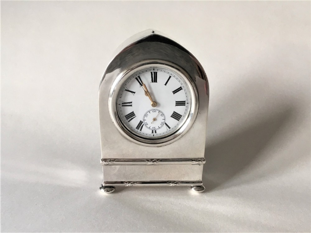 A superb Edwardian small silver clock View II