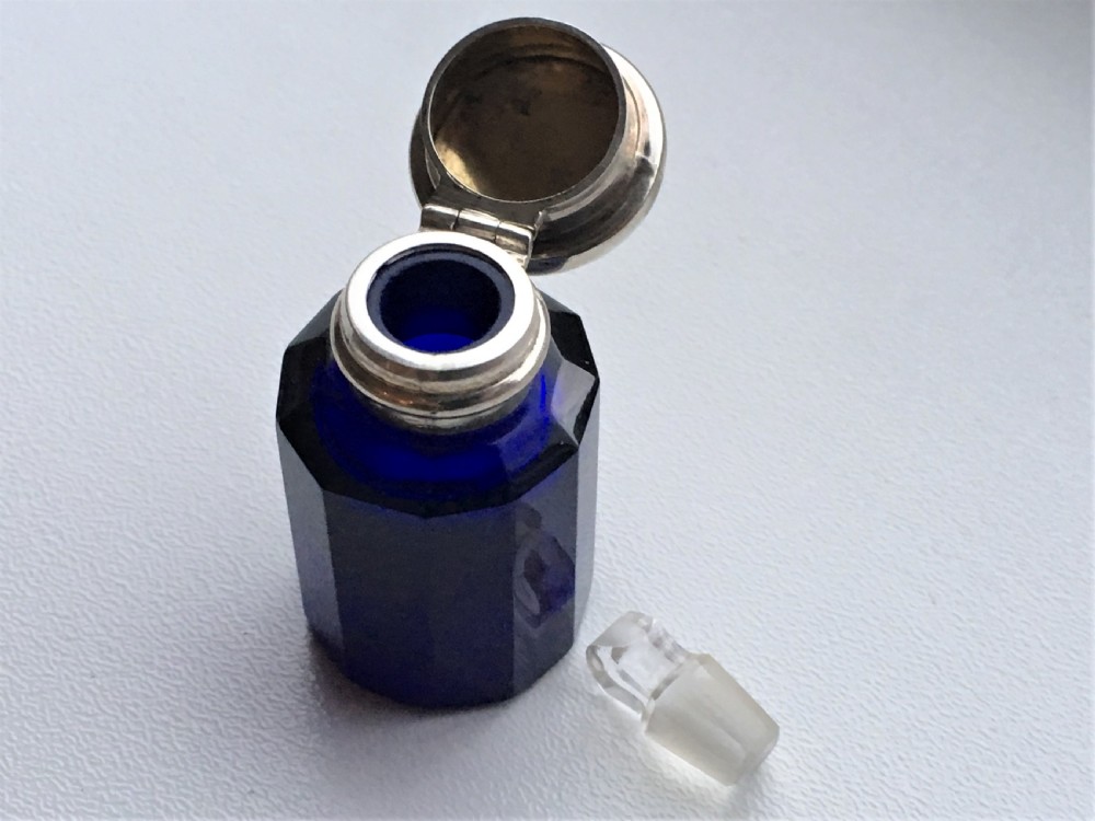 A Victorian silver mounted Bristol blue scent bottle View V