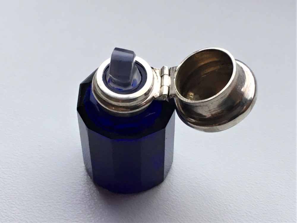 A Victorian silver mounted Bristol blue scent bottle View VI