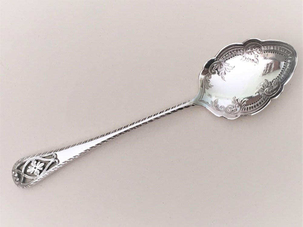 An Edwardian silver mounted 'heart' finial preserve jar & spoon View IX