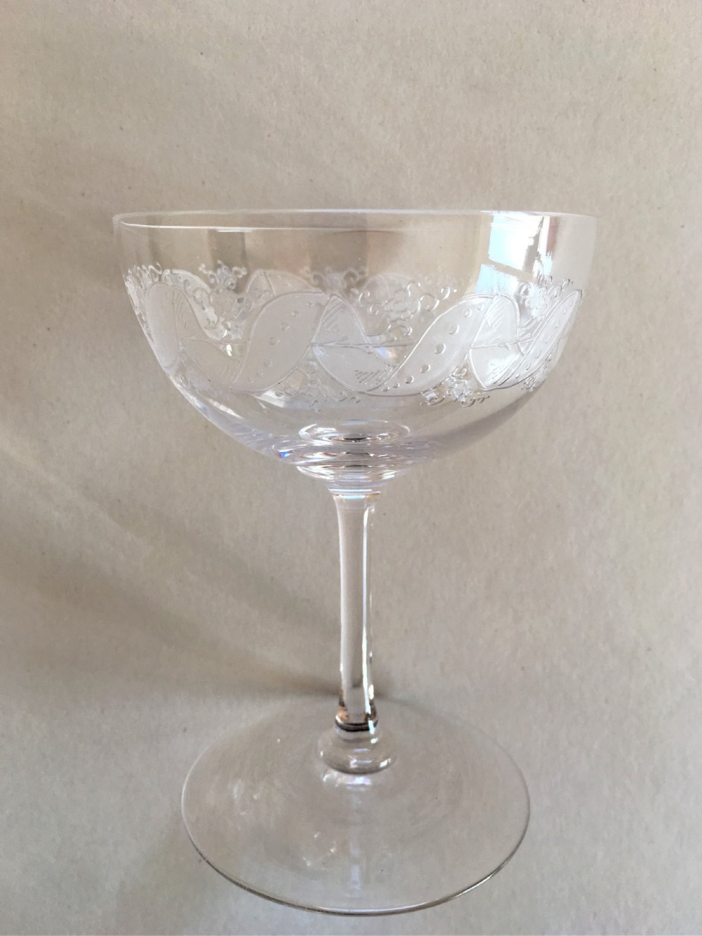 A harlequin set of 6 etched champagne bowls View IV