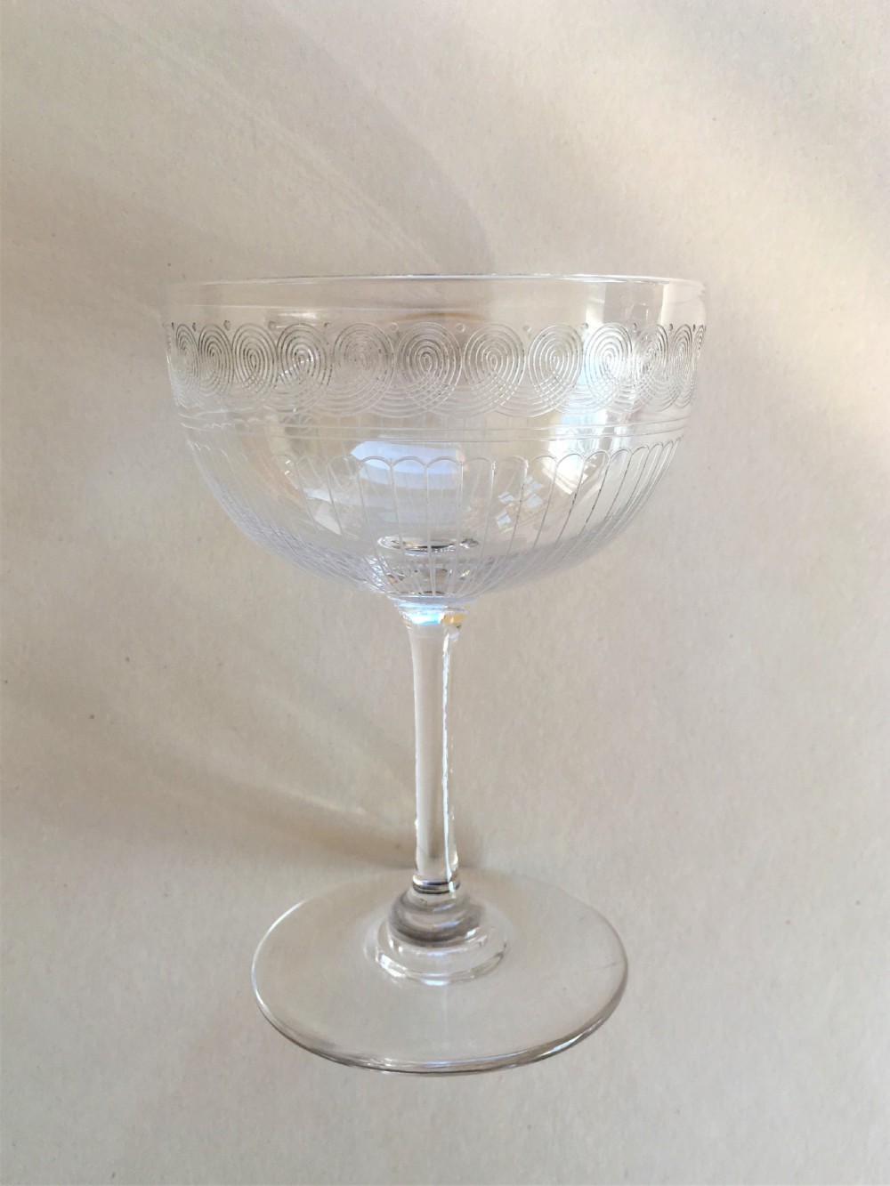 A harlequin set of 6 etched champagne bowls View VII