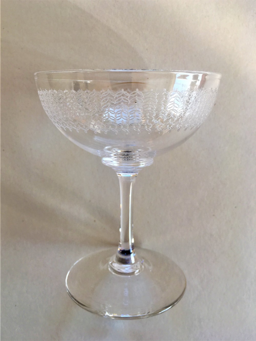 A harlequin set of 6 etched champagne bowls View VIII