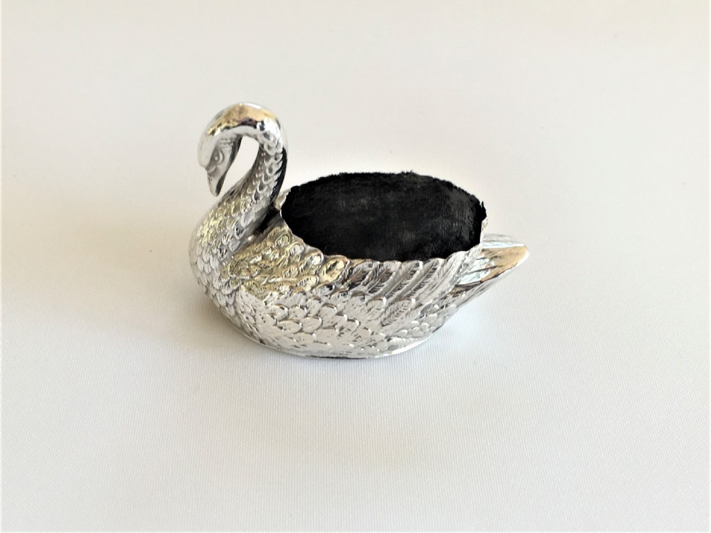 A rare Edwardian silver swan pincushion