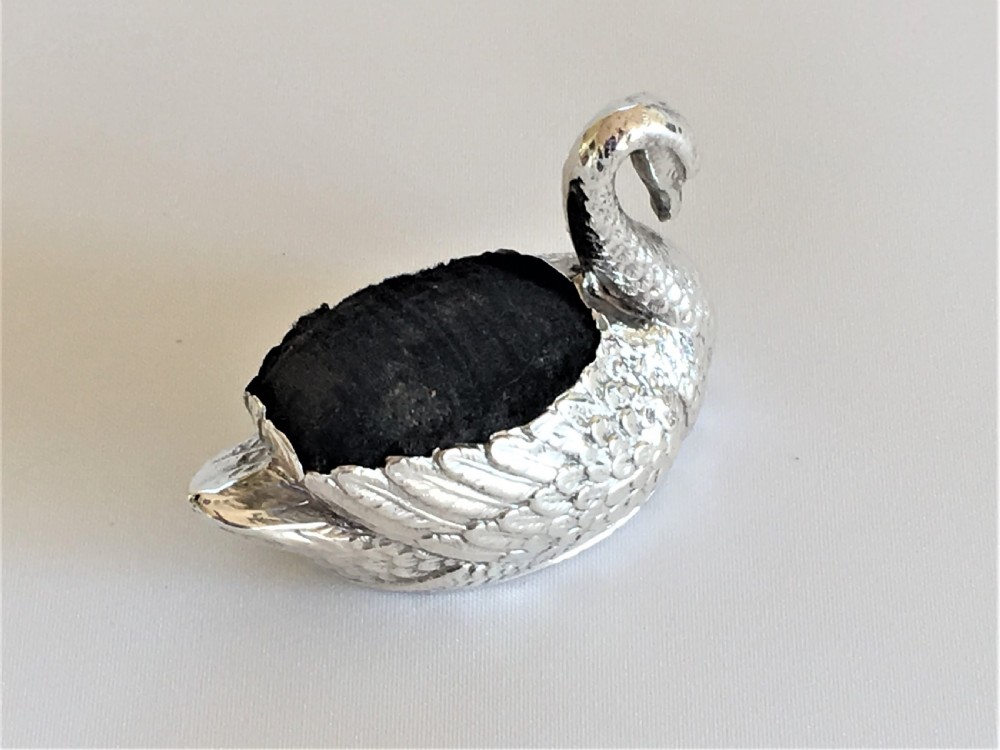 A rare Edwardian silver swan pincushion View V