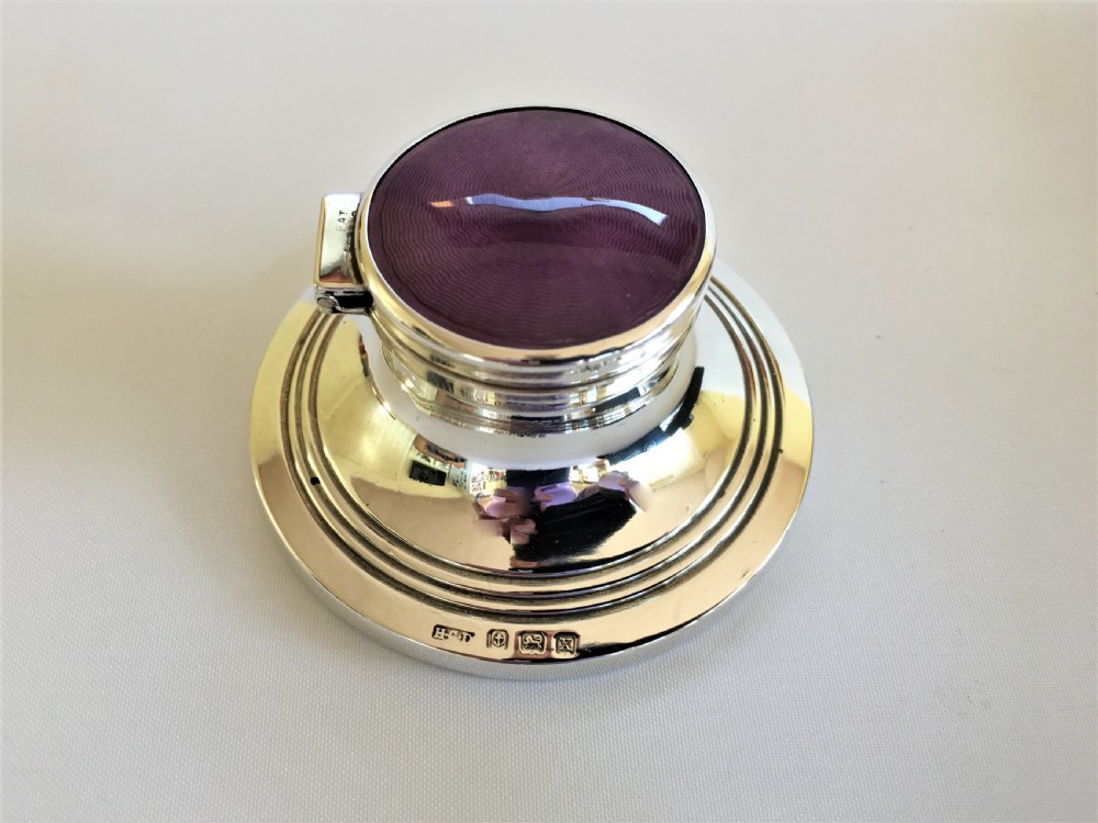 A fabulous boxed silver & enamel inkwell & pen View VI