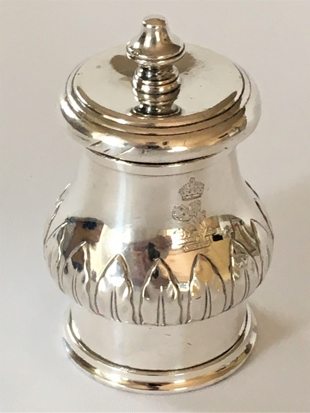 A rare Cunard Elkington silver plated pepper grinder