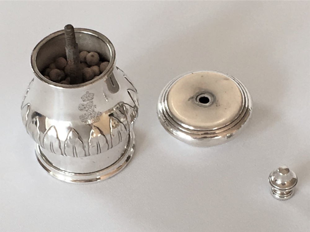 A rare Cunard Elkington silver plated pepper grinder View V