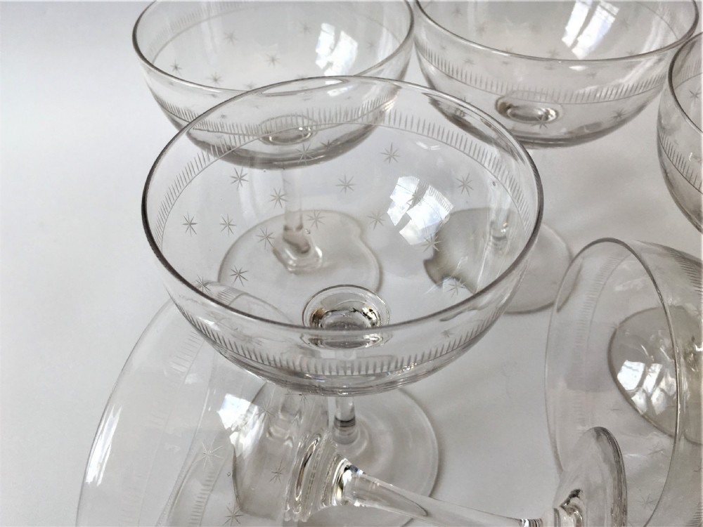 A set of six star etched champagne glasses View VI