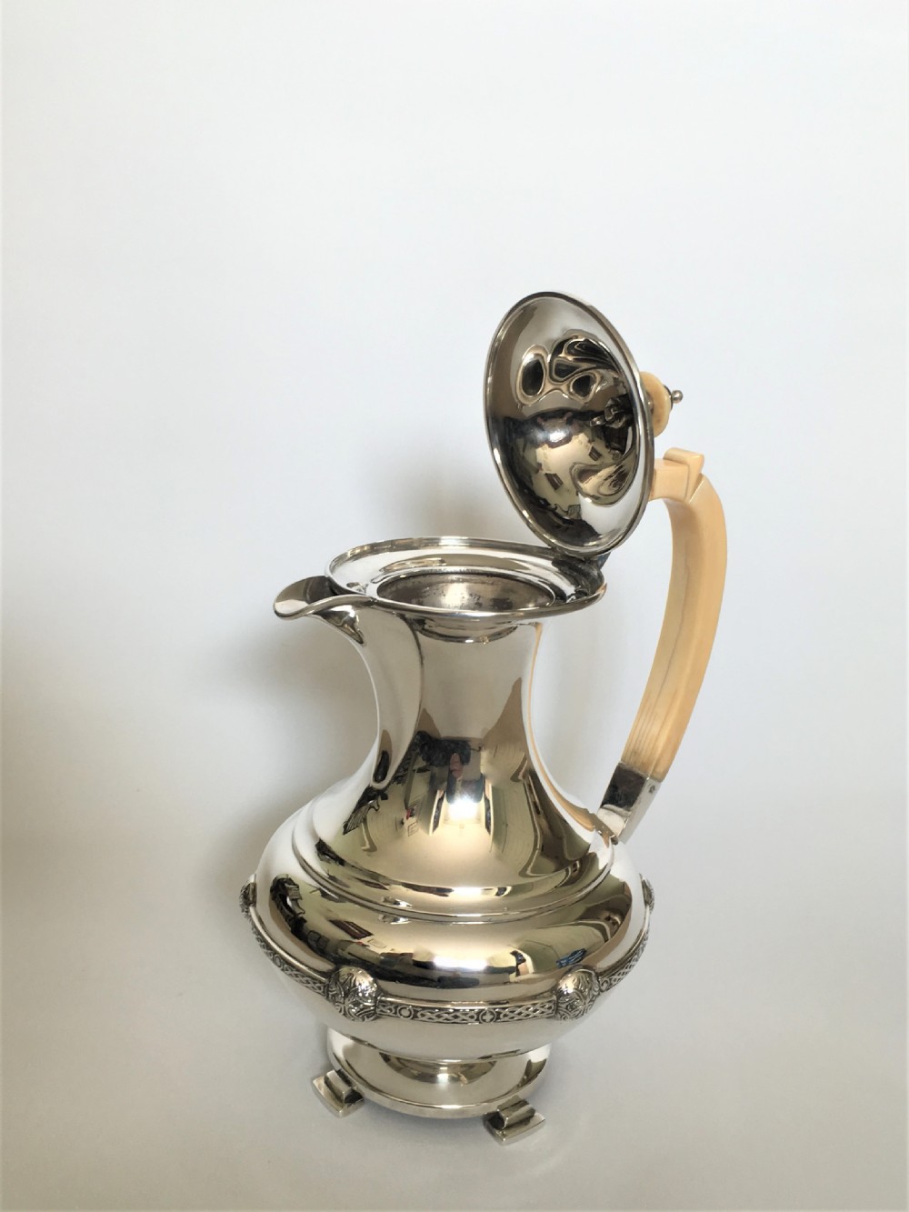 A superb Arts & Crafts silver coffee pot/hot water jug View VI