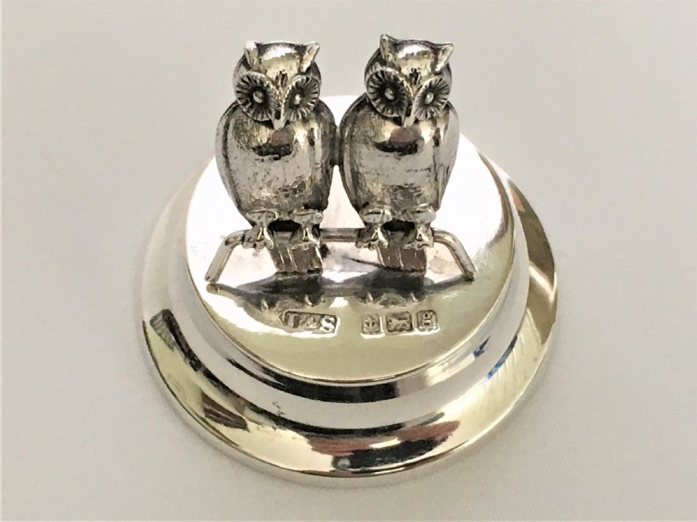 A gorgeous Edwardian silver twin owl card holder View II
