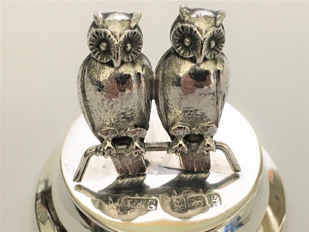 A gorgeous Edwardian silver twin owl card holder View V