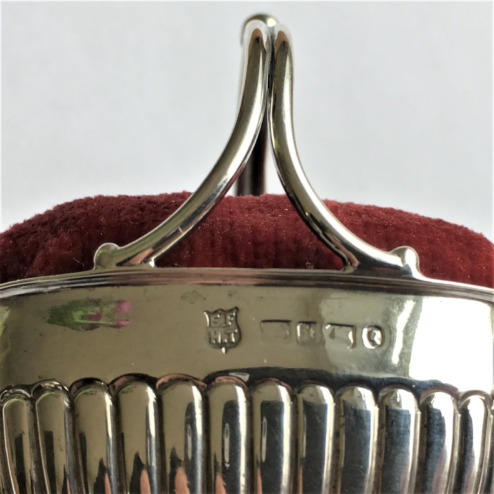 A quality Victorian novelty silver basket pin cushion View IV