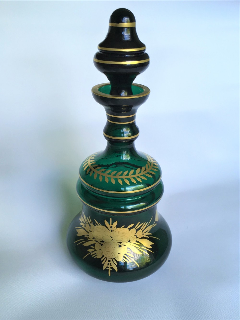 A lovely Bristol green gilded liqueur decanter