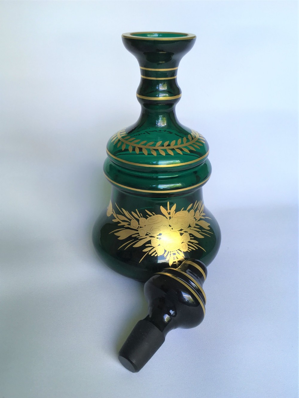 A lovely Bristol green gilded liqueur decanter View V
