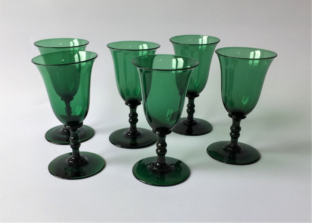 A splendid set of 6 Bristol Green Victorian wine glasses