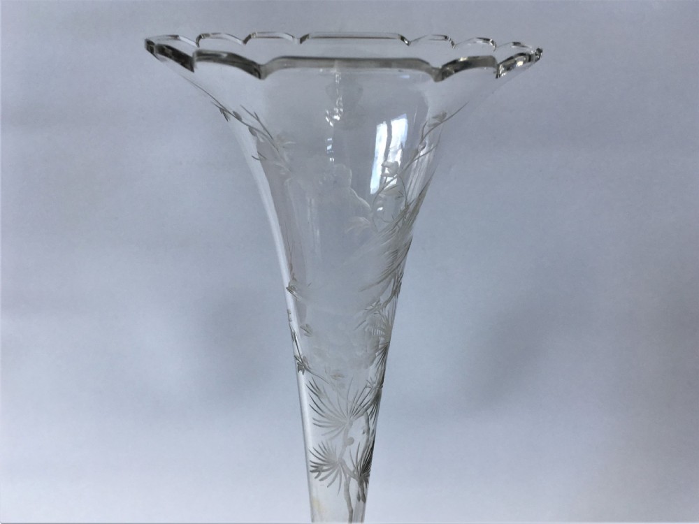 A fabulous William Comyns silver & bird engraved stem vase View III