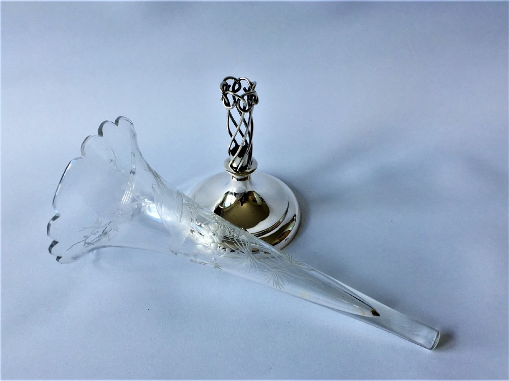 A fabulous William Comyns silver & bird engraved stem vase View IV