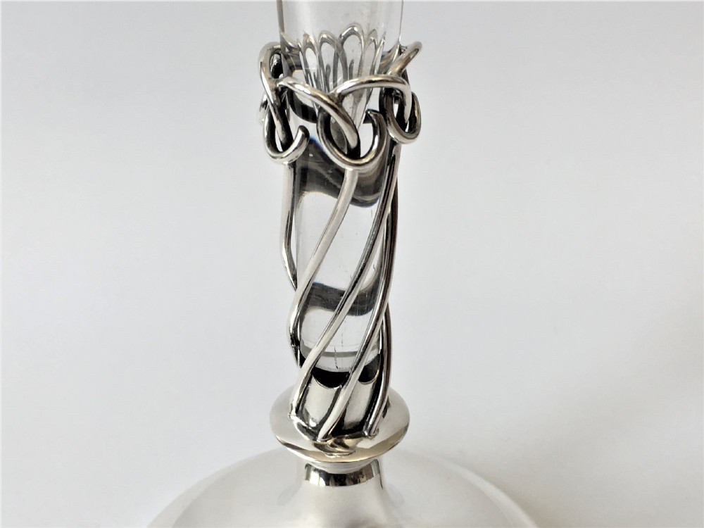 A fabulous William Comyns silver & bird engraved stem vase View VII
