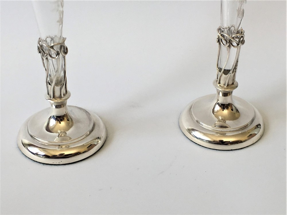 A lovely pair of William Comyns silver bud vases View II