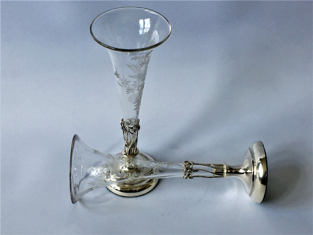 A lovely pair of William Comyns silver bud vases View IV
