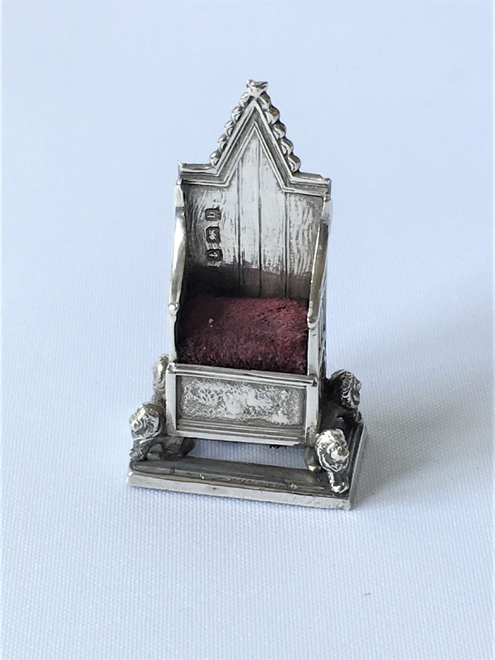 An unusual silver Coronation throne pin cushion