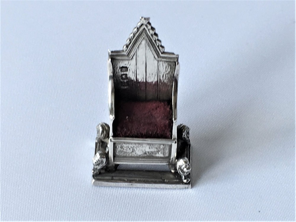 An unusual silver Coronation throne pin cushion View III