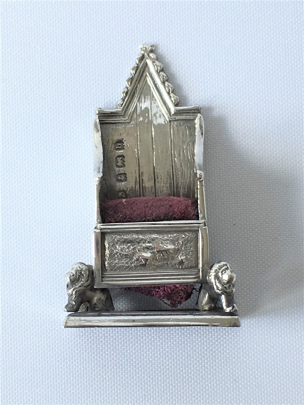 An unusual silver Coronation throne pin cushion View IV