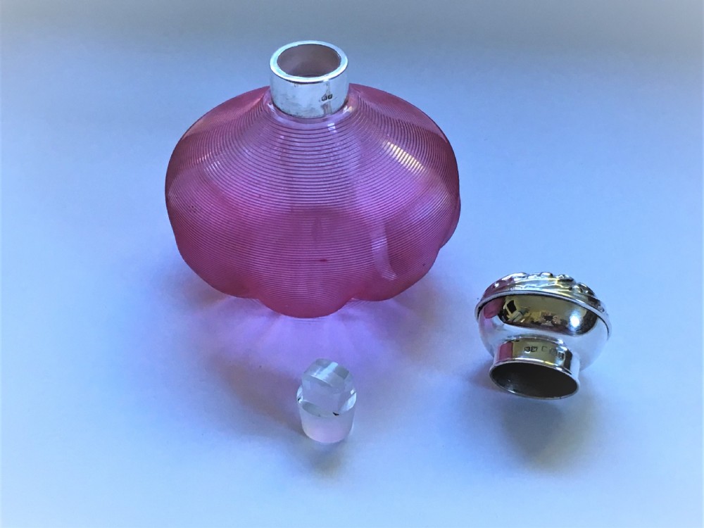 A fabulous Edwardian silver & cranberry thread cologne bottle View IV