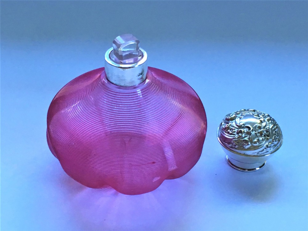 A fabulous Edwardian silver & cranberry thread cologne bottle View VI