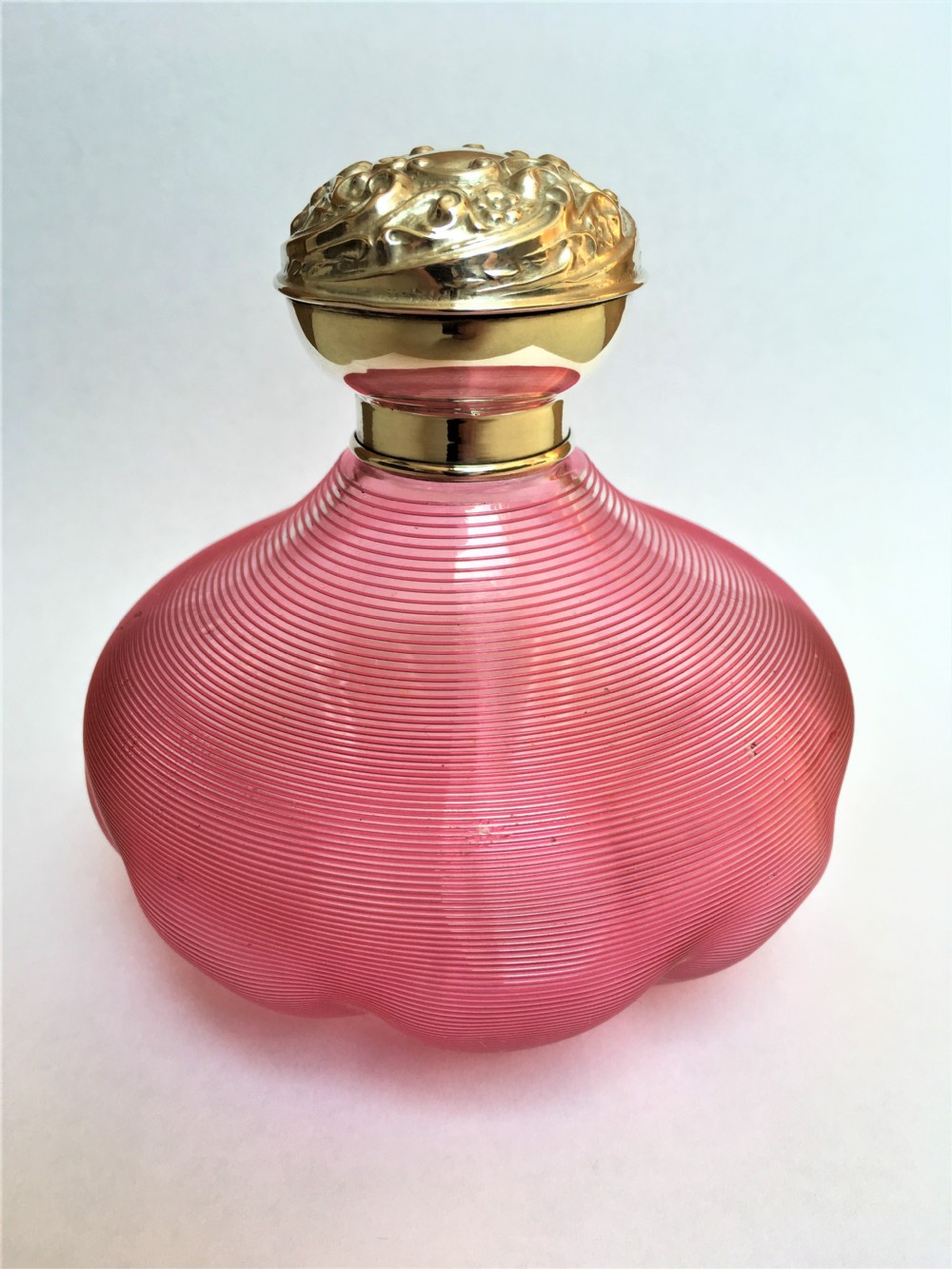 A fabulous Edwardian silver & cranberry thread cologne bottle View II