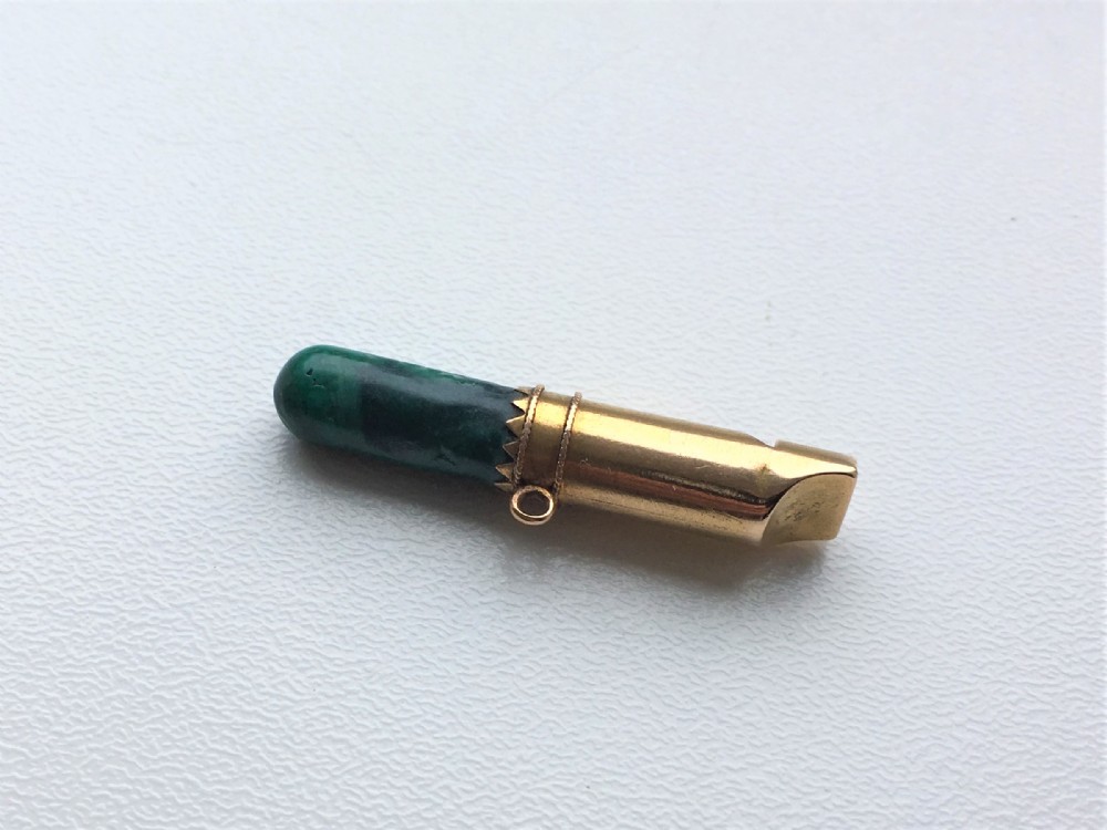 An 18ct Gold & malachite Victorian dog whistle
