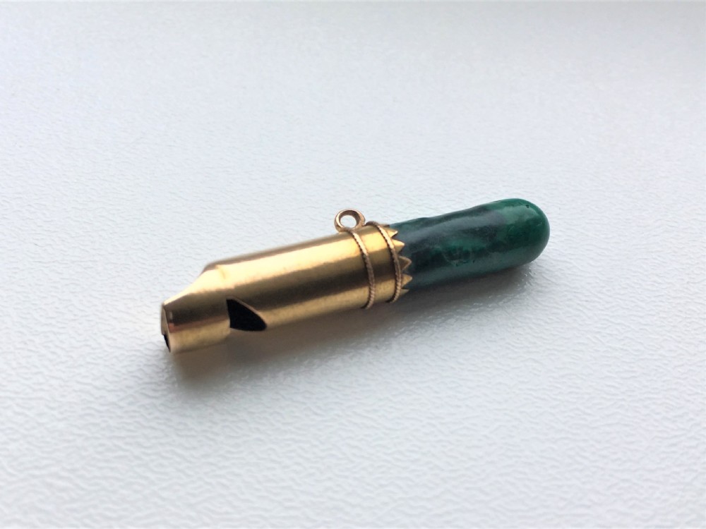 An 18ct Gold & malachite Victorian dog whistle View II