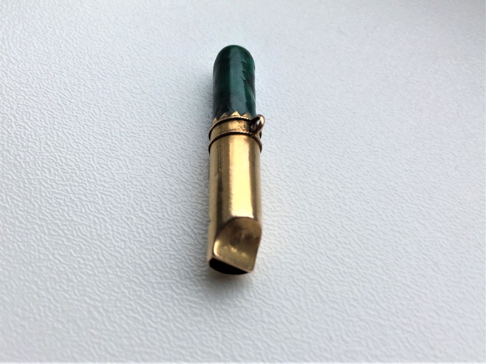 An 18ct Gold & malachite Victorian dog whistle View V