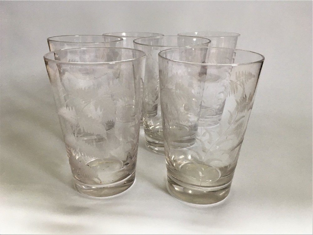 A fine set of 6 Victorian fern etched water glasses
