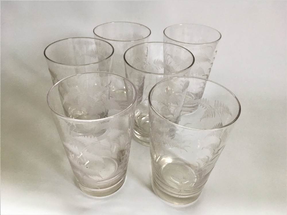 A fine set of 6 Victorian fern etched water glasses View II