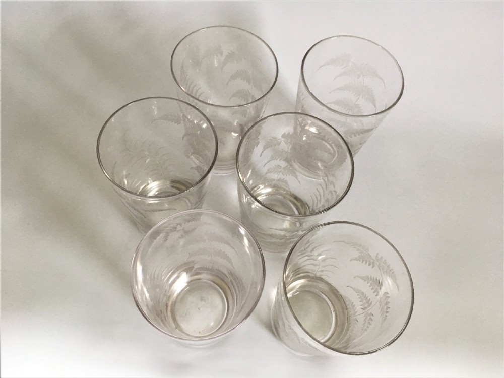 A fine set of 6 Victorian fern etched water glasses View III