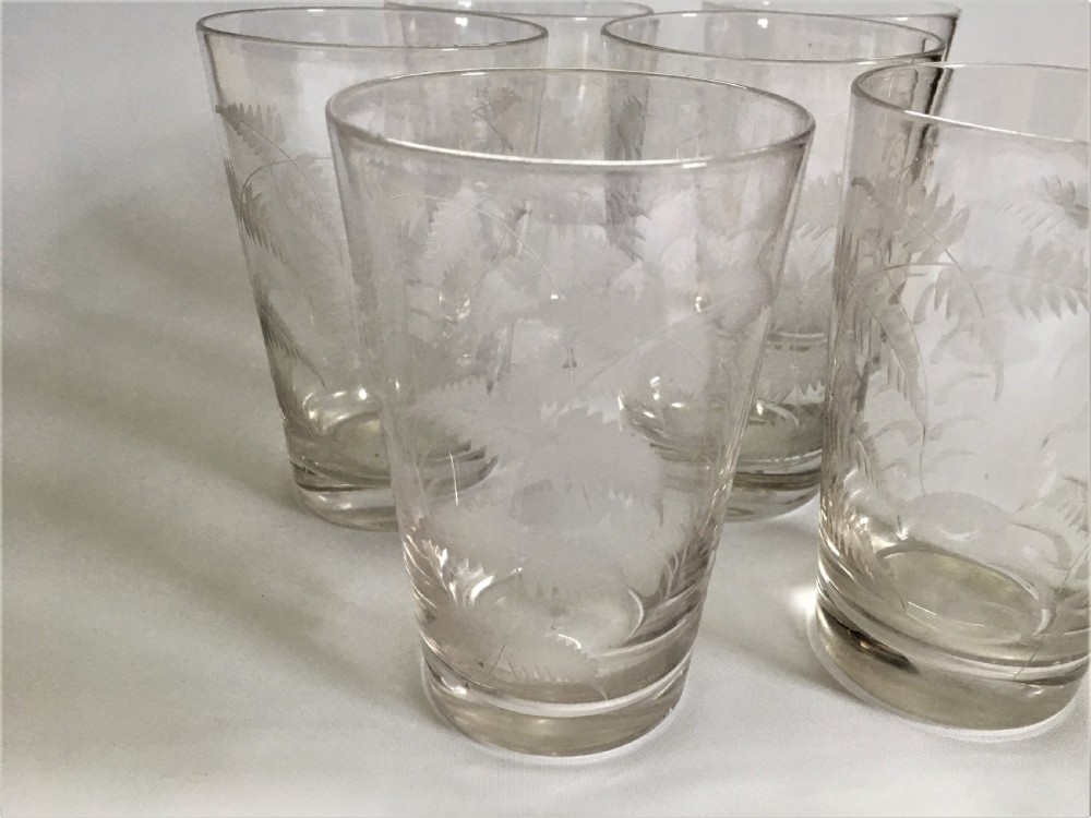 A fine set of 6 Victorian fern etched water glasses View IV