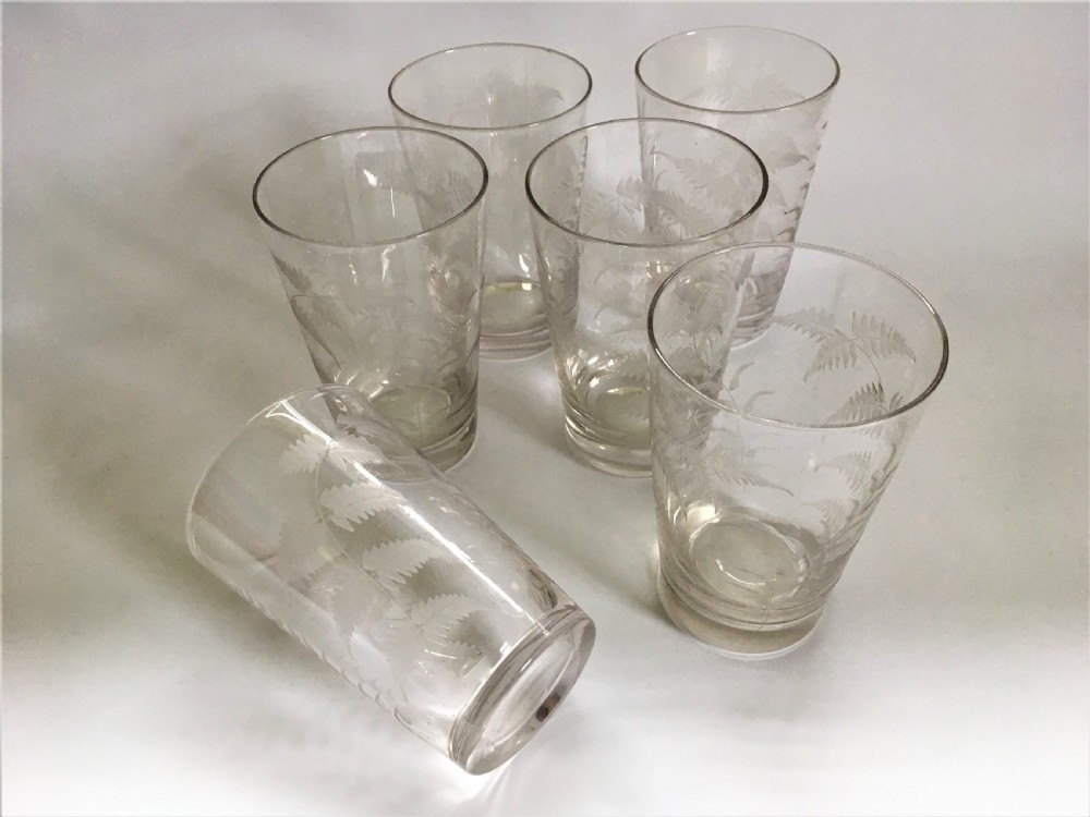A fine set of 6 Victorian fern etched water glasses View V
