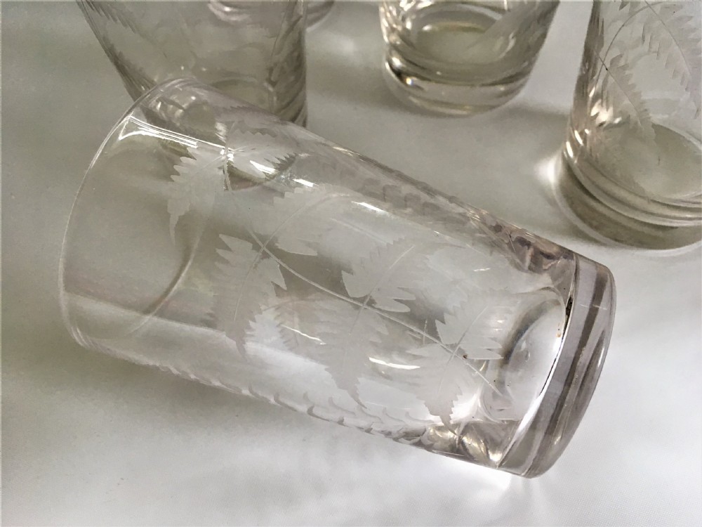 A fine set of 6 Victorian fern etched water glasses View VI